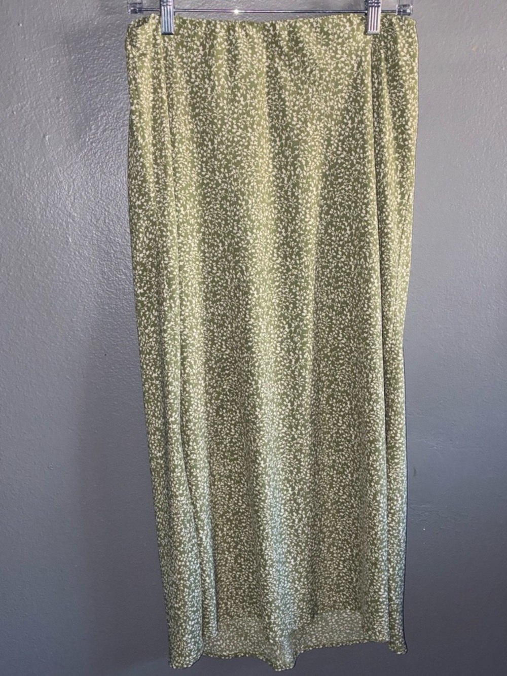 Olive Green Midi Skirt with Subtle Ditsy Print